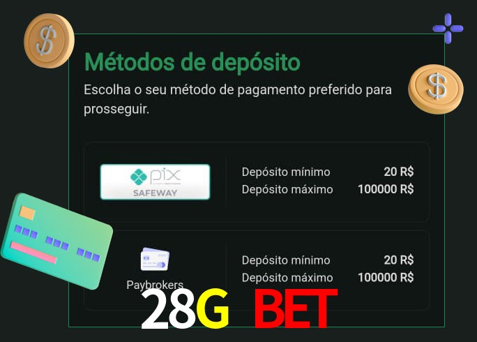 O cassino 28G Bet oferece uma grande variedade de métodos de pagamento